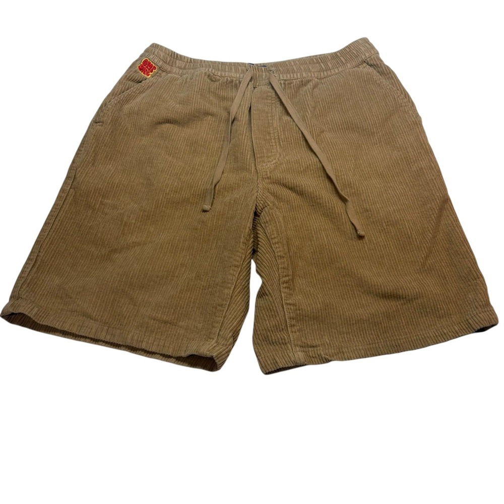 Empyre Corduroy Shorts L Tan Relaxed Fit Elastic Waist Drawstring Khaki Skate